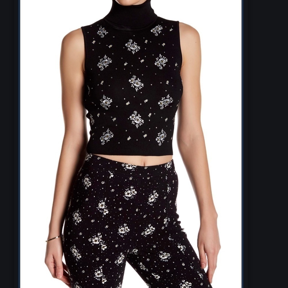 Cinq A Sept Stardust cropped turtleneck top sz S